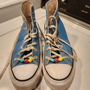 Converse Blue High-Top Sneakers with Multicolor Beads